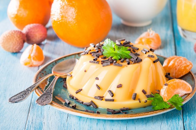 Gelatina de mango y naranja con leche condensada